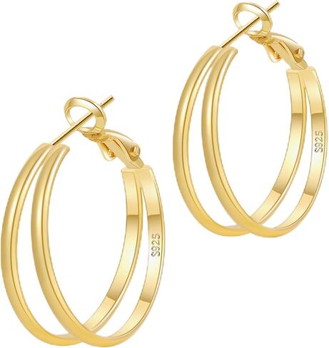 2mm Double Hoop Earrings for Women Lightweight Trendy Medium Larg Gold/Silver Hoops Hypoallergenic S925 Silver Post Earring Non Tarnish Earrings Gift For Women in Saudi Arabia
