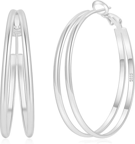 2mm Double Hoop Earrings for Women Lightweight Trendy Medium Larg Gold/Silver Hoops Hypoallergenic S925 Silver Post Earring Non Tarnish Earrings Gift For Women in Saudi Arabia