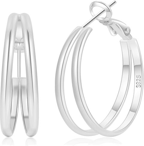 2mm Double Hoop Earrings for Women Lightweight Trendy Medium Larg Gold/Silver Hoops Hypoallergenic S925 Silver Post Earring Non Tarnish Earrings Gift For Women in Saudi Arabia