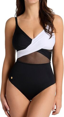 Leonisa Womens Swimwear Contrast Detail One Piece Swimsuit with Slimming Compression Tummy Control Swimsuits for Women in Saudi Arabia
