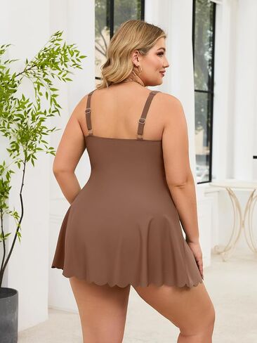 Eomenie Women's Plus Size Swim Dress One Piece Tummy Control Swimsuit Scalloped Wrap Bathing Suit Ruched Skirted Swimwear in Saudi Arabia