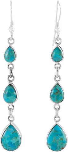 Turquoise Earrings 925 Sterling Silver 2" Long Dangles in Saudi Arabia