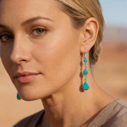 Turquoise Earrings 925 Sterling Silver 2" Long Dangles in Saudi Arabia