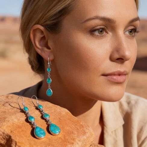 Turquoise Earrings 925 Sterling Silver 2" Long Dangles in Saudi Arabia