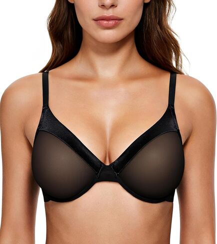 Mirry Women's Sheer Mesh Lace Bra Unlined Plunge Demi Bras Non Padded Everyday Underwire Bralette in Saudi Arabia