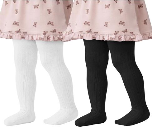 Zando 2 Pack Baby Tights Cotton Knit Cable Tights Toddler Leggings Winter Warm Girls Pantyhose Stockings for Newborns Infants in Kuwait