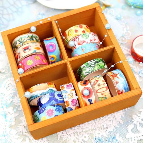 Summer Washi Tape Set - 16 Rolls Tropical Beach & Fruit Themed Decorative Tape for Journals, Scrapbooks (0.6" x 10 ft) - Ice Cream, Palm Trees, Seashells, Surfboards in Kuwait