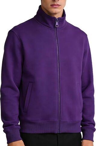 Mens Zip Up Sweatshirt No Hood Mock Neck Sweatshirts Men's Fleece Jackets Full Zip Lightweight Jacket Seam Pocket in Kuwait