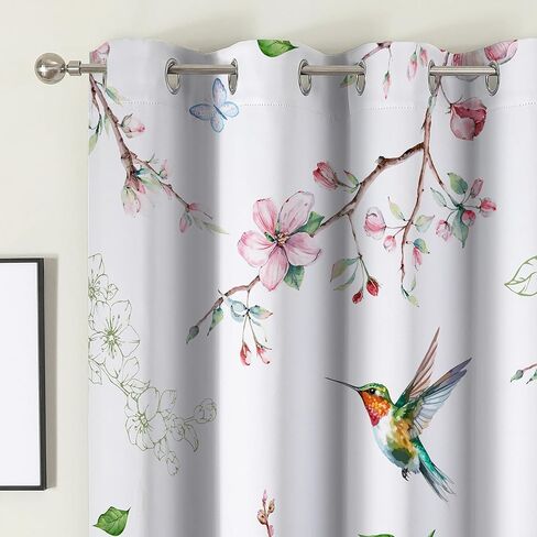 ستائر زهرية بطول 63 بوصة، ستائر تعتيم لغرفة المعيشة لتعتيم الغرفة - ستائر على شكل فرع طائر زهري تحجب الضوء لغرفة النوم والحمام، لوحتان in Kuwait