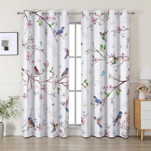 ستائر زهرية بطول 63 بوصة، ستائر تعتيم لغرفة المعيشة لتعتيم الغرفة - ستائر على شكل فرع طائر زهري تحجب الضوء لغرفة النوم والحمام، لوحتان in Kuwait