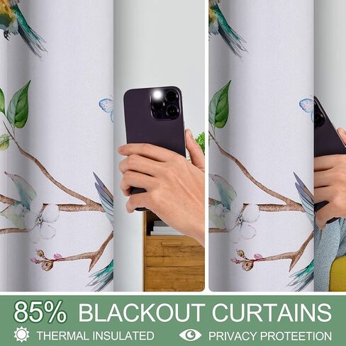 ستائر زهرية بطول 63 بوصة، ستائر تعتيم لغرفة المعيشة لتعتيم الغرفة - ستائر على شكل فرع طائر زهري تحجب الضوء لغرفة النوم والحمام، لوحتان in Kuwait