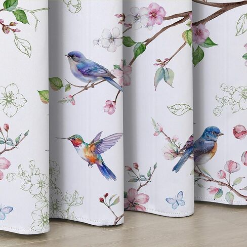 ستائر زهرية بطول 63 بوصة، ستائر تعتيم لغرفة المعيشة لتعتيم الغرفة - ستائر على شكل فرع طائر زهري تحجب الضوء لغرفة النوم والحمام، لوحتان in Kuwait