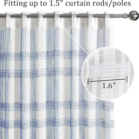 Randall Buffalo Plaid Semi Sheer Curtains for Living Room Linen-Look Geometric Light Filtering Dining Room Window Drape for Farmhouse Bedroom Study Room,Blue/White,54x84 inch Long,2 Panels in Kuwait