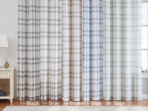 Randall Buffalo Plaid Semi Sheer Curtains for Living Room Linen-Look Geometric Light Filtering Dining Room Window Drape for Farmhouse Bedroom Study Room,Blue/White,54x84 inch Long,2 Panels in Kuwait
