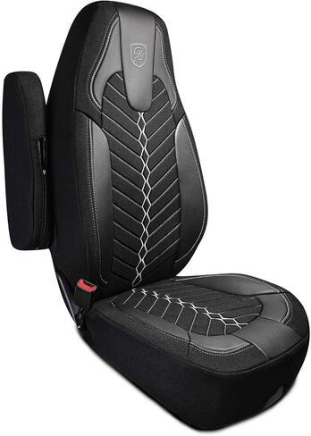 Custom Fit Truck Seat Cover for Peterbilt 579, 567 – Linen Fabric – Black with Grey Stitching – Includes Armrest Covers and Assebly Tool in Saudi Arabia