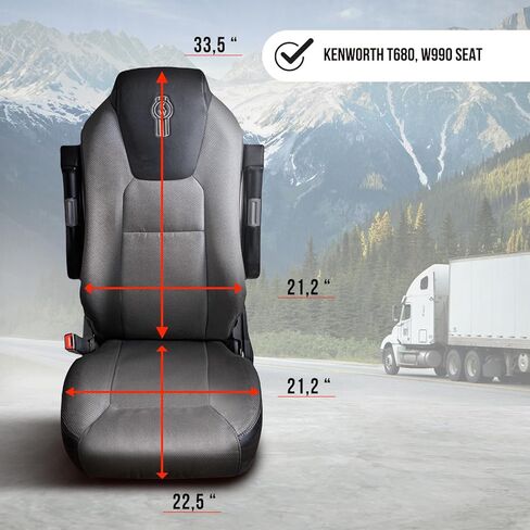 غطاء مقعد لمقاعد مصنع Kenworth T680 وT880 وW990 OEM - جلد صناعي مخصص مع حشوات سروال قصير، حماية داخلية متينة، سهل التركيب (أسود/أزرق) in Saudi Arabia
