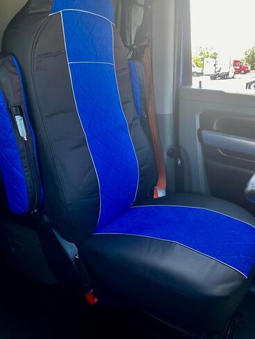 غطاء مقعد لمقاعد مصنع Kenworth T680 وT880 وW990 OEM - جلد صناعي مخصص مع حشوات سروال قصير، حماية داخلية متينة، سهل التركيب (أسود/أزرق) in Saudi Arabia