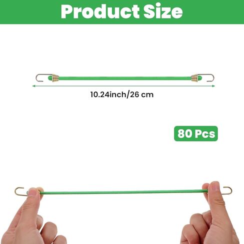 حبال بنجي صغيرة مع خطافات، 80 قطعة من حبل بنجي مطاطي صغير مقاس 10 بوصة قابل للتعديل وأشرطة بنجي مرنة شديدة التحمل للتخييم في الهواء الطلق، والخيام، والأقمشة، والدراجات، وRV، ورفوف سقف الأمتعة، والبضائع in Kuwait