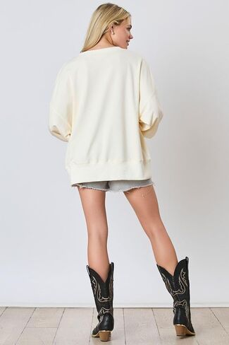 Women Cute Bow Sweatshirt Fall Crewneck Long Sleeve Top Casual Sequin Graphic Drop Shoulder Pullover Shirt in Saudi Arabia