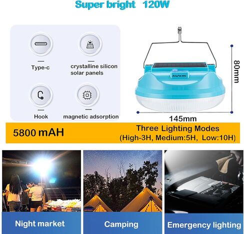 مصباح LED في حالات الطوارئ متعددة الوظائف مع شحن USB ، قادر على إعادة شحن الأجهزة المحمولة ، مثالية لانقطاع التيار الكهربائي ، التخييم في الخيام ، صيد الأسماك (الأزرق الرحل -145 ملم) in Kuwait