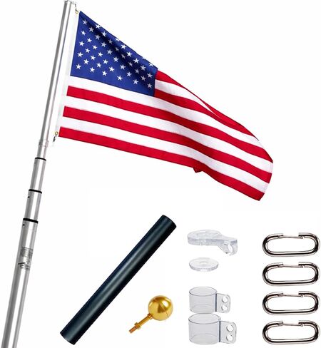 Liberty Telescoping inground flag pole kit for outdoors-winds to 130 mph. حامل عمود العلم المزدوج لخارج المنزل في الولايات المتحدة الأمريكية-يعلق العلم القطب أجهزة الأكمام الأرضية (17 قدمًا) in Saudi Arabia