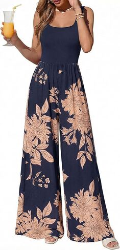 KIRUNDO Jumpsuits for Women Dressy 2026 Summer One Piece Sleeveless Boho Floral Wide Leg Romper Beach Vacation Cruise Outfits in Kuwait