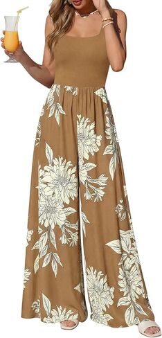 KIRUNDO Jumpsuits for Women Dressy 2026 Summer One Piece Sleeveless Boho Floral Wide Leg Romper Beach Vacation Cruise Outfits in Kuwait