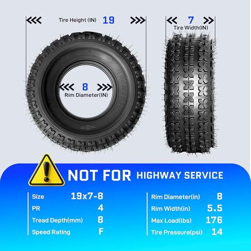 إطارات TRIBLE SIX مقاس 19x7-8 أمامية و18x9.5-8 خلفية ATV/UTV، و19x7x8 و18x9.5x8 لجميع إطارات التضاريس، 4PR بدون أنبوب، مداس غير اتجاهي، مجموعة من 4 in Saudi Arabia