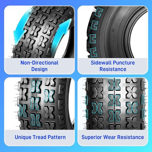 إطارات TRIBLE SIX مقاس 19x7-8 أمامية و18x9.5-8 خلفية ATV/UTV، و19x7x8 و18x9.5x8 لجميع إطارات التضاريس، 4PR بدون أنبوب، مداس غير اتجاهي، مجموعة من 4 in Saudi Arabia