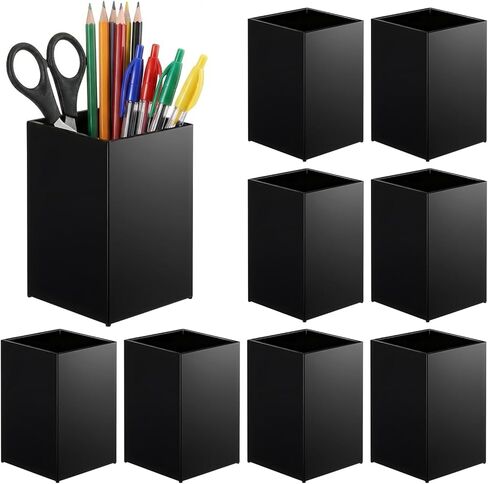 10 Pack Black Acrylic Pen Holder for Desk, Makeup Brush Holder Acrylic Pencil Cup Desktop Stationery Organizer for Office Home Brushes Markers Pen Organizer in Saudi Arabia