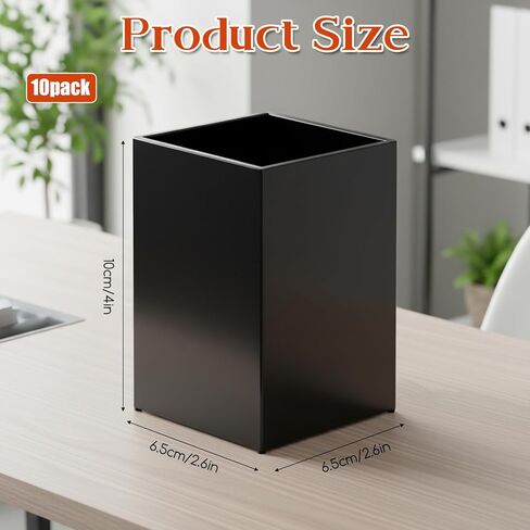 10 Pack Black Acrylic Pen Holder for Desk, Makeup Brush Holder Acrylic Pencil Cup Desktop Stationery Organizer for Office Home Brushes Markers Pen Organizer in Saudi Arabia