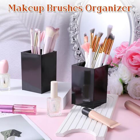 10 Pack Black Acrylic Pen Holder for Desk, Makeup Brush Holder Acrylic Pencil Cup Desktop Stationery Organizer for Office Home Brushes Markers Pen Organizer in Saudi Arabia