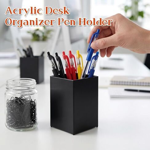 10 Pack Black Acrylic Pen Holder for Desk, Makeup Brush Holder Acrylic Pencil Cup Desktop Stationery Organizer for Office Home Brushes Markers Pen Organizer in Saudi Arabia