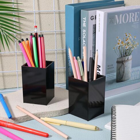 10 Pack Black Acrylic Pen Holder for Desk, Makeup Brush Holder Acrylic Pencil Cup Desktop Stationery Organizer for Office Home Brushes Markers Pen Organizer in Saudi Arabia
