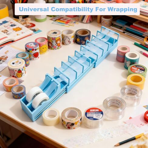 18 Strips Tape Dispenser, Blade-Free Tape Holder Cutting for Fast Christmas Gift Wrapping, Handmade,Crafts and Packaging Works with Standard, Washi & Double-Sided Tape (Blue) in Kuwait