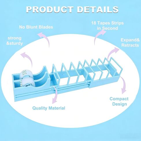 18 Strips Tape Dispenser, Blade-Free Tape Holder Cutting for Fast Christmas Gift Wrapping, Handmade,Crafts and Packaging Works with Standard, Washi & Double-Sided Tape (Blue) in Kuwait