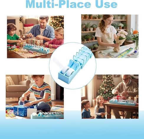 18 Strips Tape Dispenser, Blade-Free Tape Holder Cutting for Fast Christmas Gift Wrapping, Handmade,Crafts and Packaging Works with Standard, Washi & Double-Sided Tape (Blue) in Kuwait