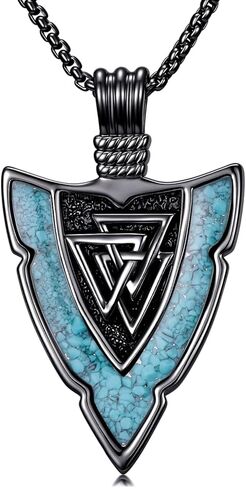 Arrowhead Necklace for Men 925 Sterling Silver Arrow Necklace Turquoise Valknut/Eye of Horus/Celtic Knot Pendant Viking Jewelry Valentines Day Gifts for Men Women in Kuwait