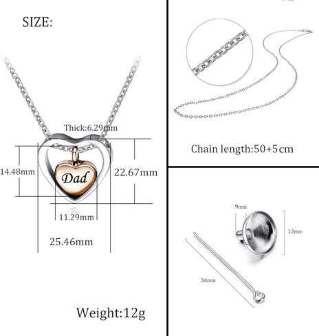 YSAhan قلادة جرة القلب المزدوجة لحامل الرماد الجد تذكار حرق الجثث التذكارية مجوهرات من الفولاذ المقاوم للصدأ in Kuwait