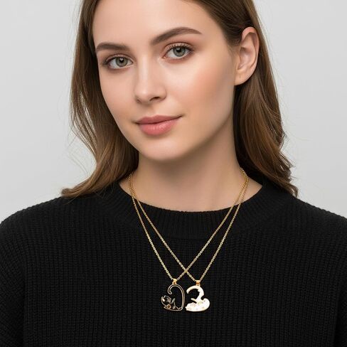 Cat Friendship Necklaces Cat Yin Yang Matching Necklaces for Couples BBF Best Friend Necklace Cats Necklace in Kuwait