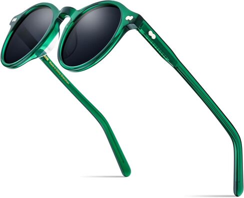 HEPIDEM Acetate Vintage Retro Round Sunglasses, Green Transparent Frame, Polarized UV400 Protection, Unisex Design 9401 in Kuwait