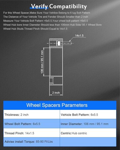 ECCPP 6x5.5 to 6x5.5 hubcentric Wheel Spacers 2 inch 6 lug Fit for FJ Cruiser 2007-2014| for 4Runner 1996-2009| for Sequoia 2001-2007 Centric Bore 106mm Hub/ 95.1mm Wheel Bore-4PCS in Saudi Arabia