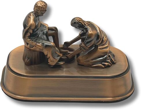 Copper Jesus Washing Disciple's Feet Statue - Religious Little Jesus Figures & Christian Home Decor - Spiritual Table Centerpiece - Meaningful Biblical Present (Small 3") in Kuwait