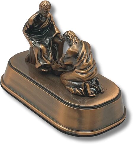 Copper Jesus Washing Disciple's Feet Statue - Religious Little Jesus Figures & Christian Home Decor - Spiritual Table Centerpiece - Meaningful Biblical Present (Small 3") in Kuwait