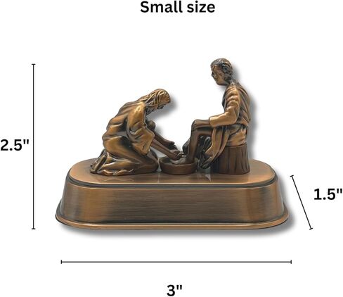 Copper Jesus Washing Disciple's Feet Statue - Religious Little Jesus Figures & Christian Home Decor - Spiritual Table Centerpiece - Meaningful Biblical Present (Small 3") in Kuwait