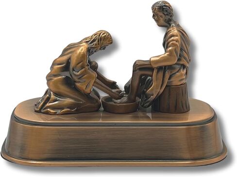 Copper Jesus Washing Disciple's Feet Statue - Religious Little Jesus Figures & Christian Home Decor - Spiritual Table Centerpiece - Meaningful Biblical Present (Small 3") in Kuwait