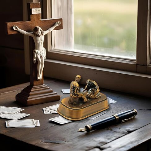 Copper Jesus Washing Disciple's Feet Statue - Religious Little Jesus Figures & Christian Home Decor - Spiritual Table Centerpiece - Meaningful Biblical Present (Small 3") in Kuwait