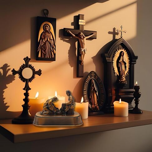 Copper Jesus Washing Disciple's Feet Statue - Religious Little Jesus Figures & Christian Home Decor - Spiritual Table Centerpiece - Meaningful Biblical Present (Small 3") in Kuwait