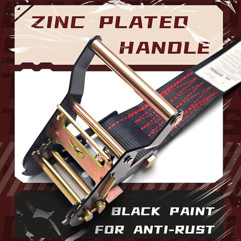 KJE E-Track Ratchet Straps, 8 Pack Black 2" x16' Heavy Duty Cargo Tie-Downs, 4500LBS Breaking Strength, Standard E Track Fitting Tie Down Ratcheting Strap for Cargo Vans, Trucks, Trailers in Kuwait