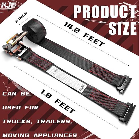 KJE E-Track Ratchet Straps, 8 Pack Black 2" x16' Heavy Duty Cargo Tie-Downs, 4500LBS Breaking Strength, Standard E Track Fitting Tie Down Ratcheting Strap for Cargo Vans, Trucks, Trailers in Kuwait